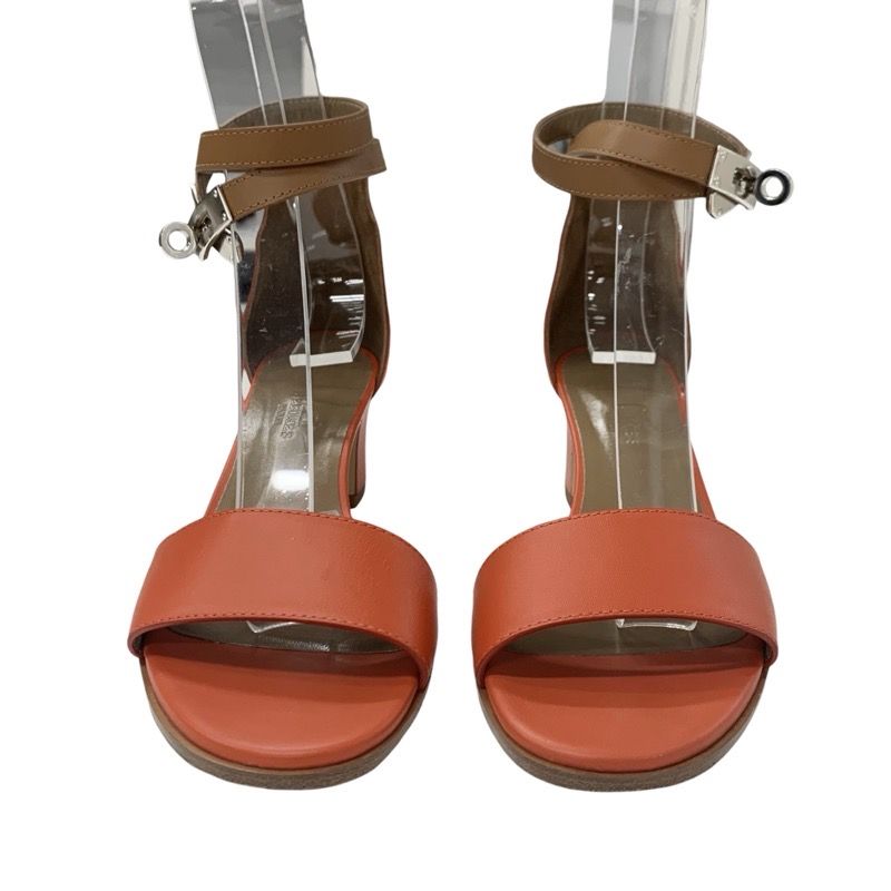 Hermes Manage Sandals Shoes Leather Red Brown Silver Kelly Hardware Strap