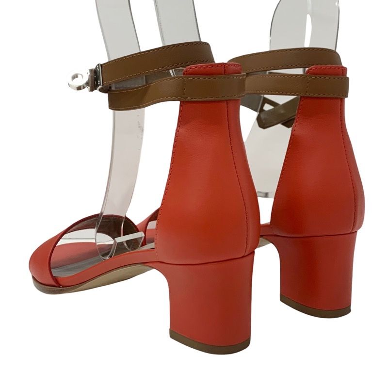 Hermes Manage Sandals Shoes Leather Red Brown Silver Kelly Hardware Strap
