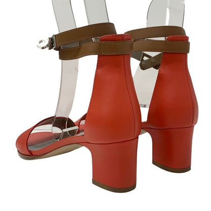 Hermes Manage Sandals Shoes Leather Red Brown Silver Kelly Hardware Strap
