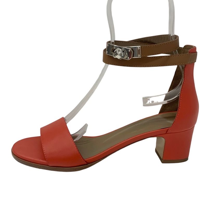 Hermes Manage Sandals Shoes Leather Red Brown Silver Kelly Hardware Strap