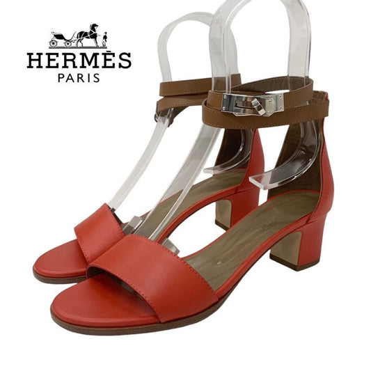 Hermes Manage Sandals Shoes Leather Red Brown Silver Kelly Hardware Strap
