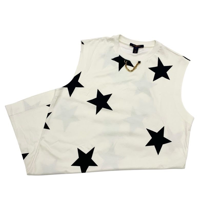 Louis Vuitton Dress Cotton White Black Gold Logo Star