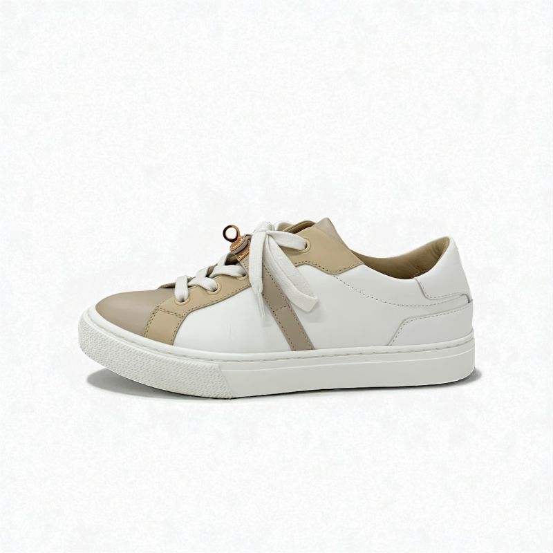 Hermes Day Sneakers Shoes Leather Beige White Pink Gold Kelly Hardware
