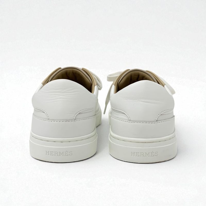 Hermes Day Sneakers Shoes Leather Beige White Pink Gold Kelly Hardware