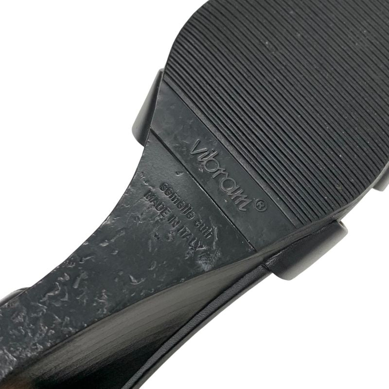 Hermes Legend Sandals Shoes Leather Black Wedge Sole Ankle Strap