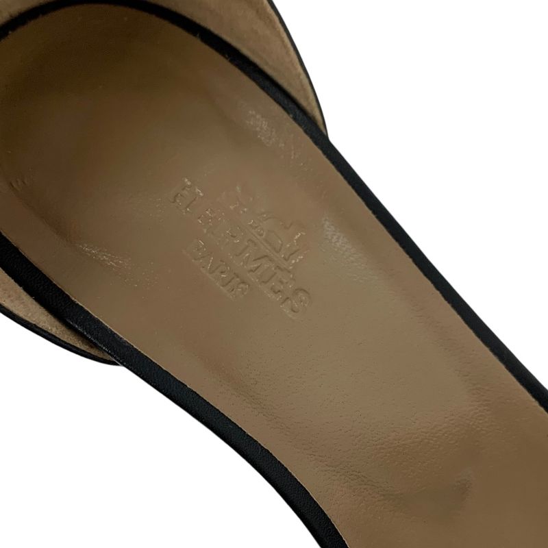 Hermes Legend Sandals Shoes Leather Black Wedge Sole Ankle Strap