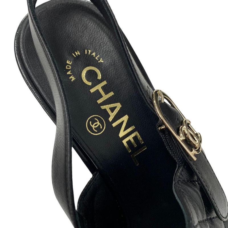 Chanel Sandals Shoes Leather Black Matelasse Coco Mark Strap