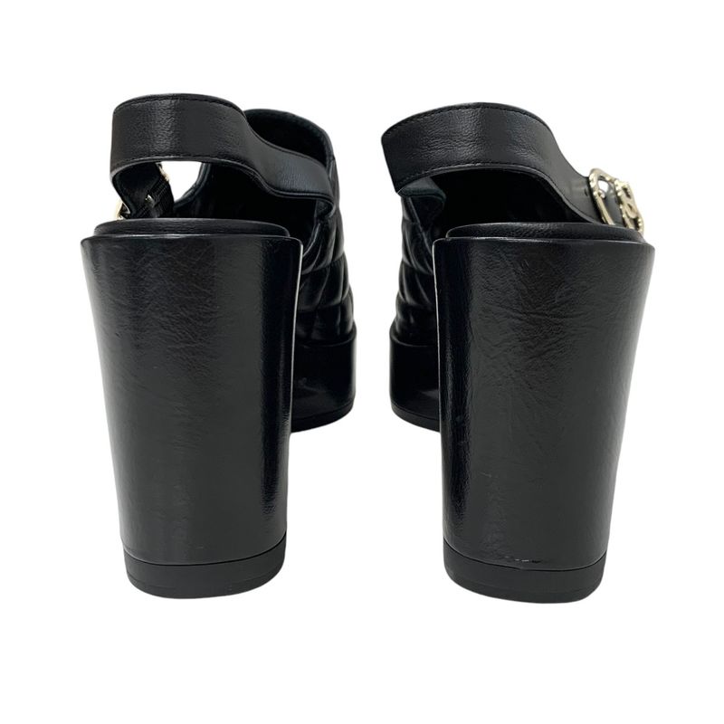 Chanel Sandals Shoes Leather Black Matelasse Coco Mark Strap