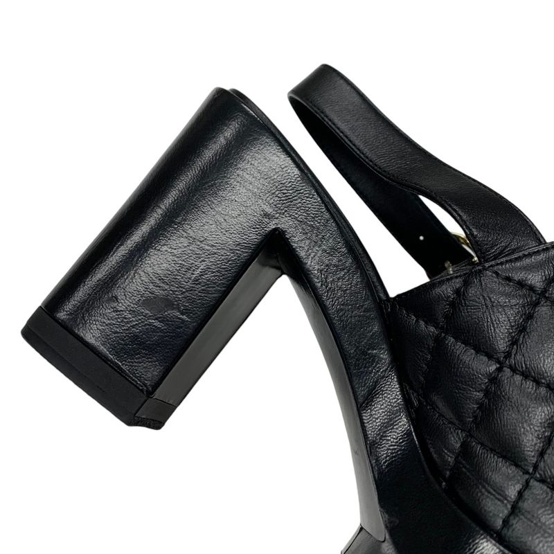 Chanel Sandals Shoes Leather Black Matelasse Coco Mark Strap