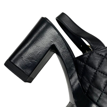 Chanel Sandals Shoes Leather Black Matelasse Coco Mark Strap