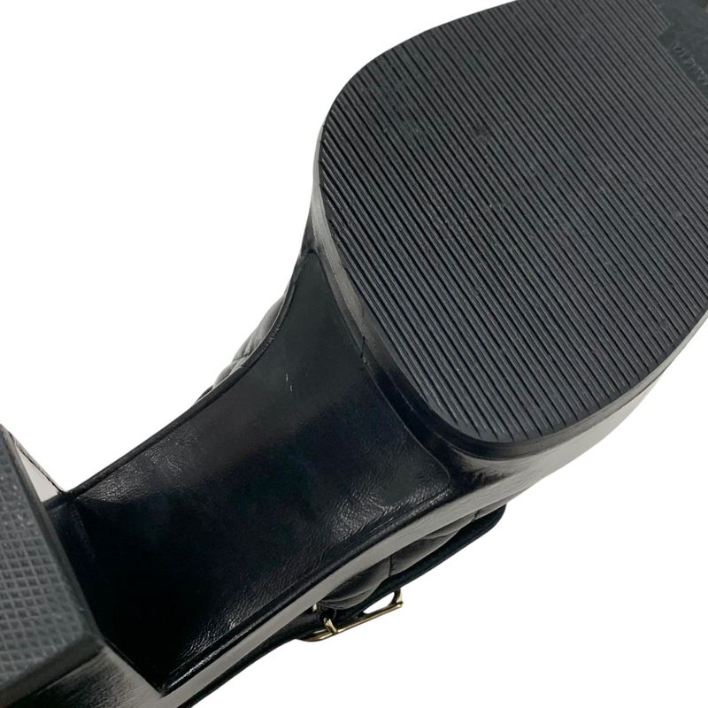 Chanel Sandals Shoes Leather Black Matelasse Coco Mark Strap