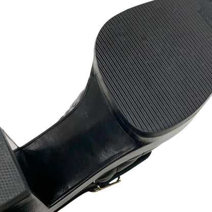 Chanel Sandals Shoes Leather Black Matelasse Coco Mark Strap