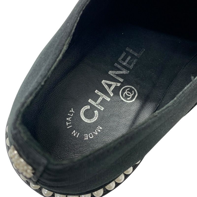 Chanel Sneakers Shoes Fabric Black White Coco Mark Pearl Lace Up Shoes