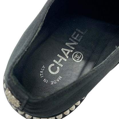 Chanel Sneakers Shoes Fabric Black White Coco Mark Pearl Lace Up Shoes