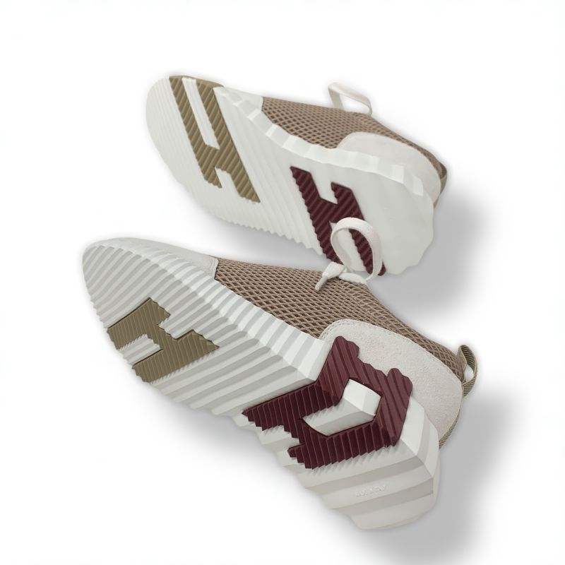 Hermes Bouncing Sneakers Shoes Suede Fabric Beige Gray Unused Mesh