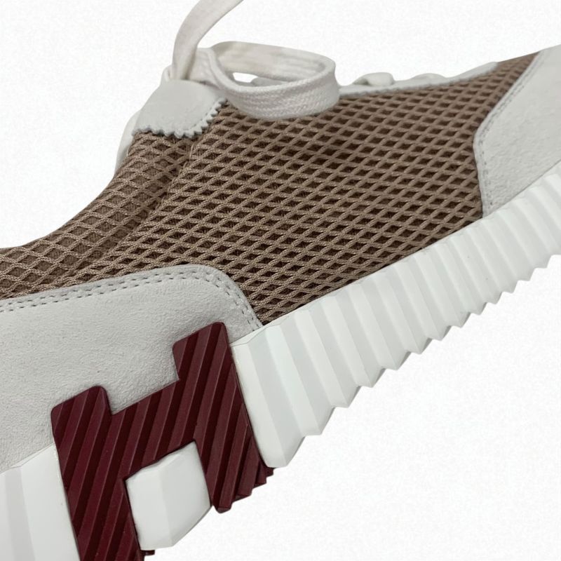 Hermes Bouncing Sneakers Shoes Suede Fabric Beige Gray Unused Mesh