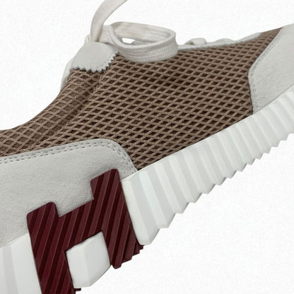 Hermes Bouncing Sneakers Shoes Suede Fabric Beige Gray Unused Mesh