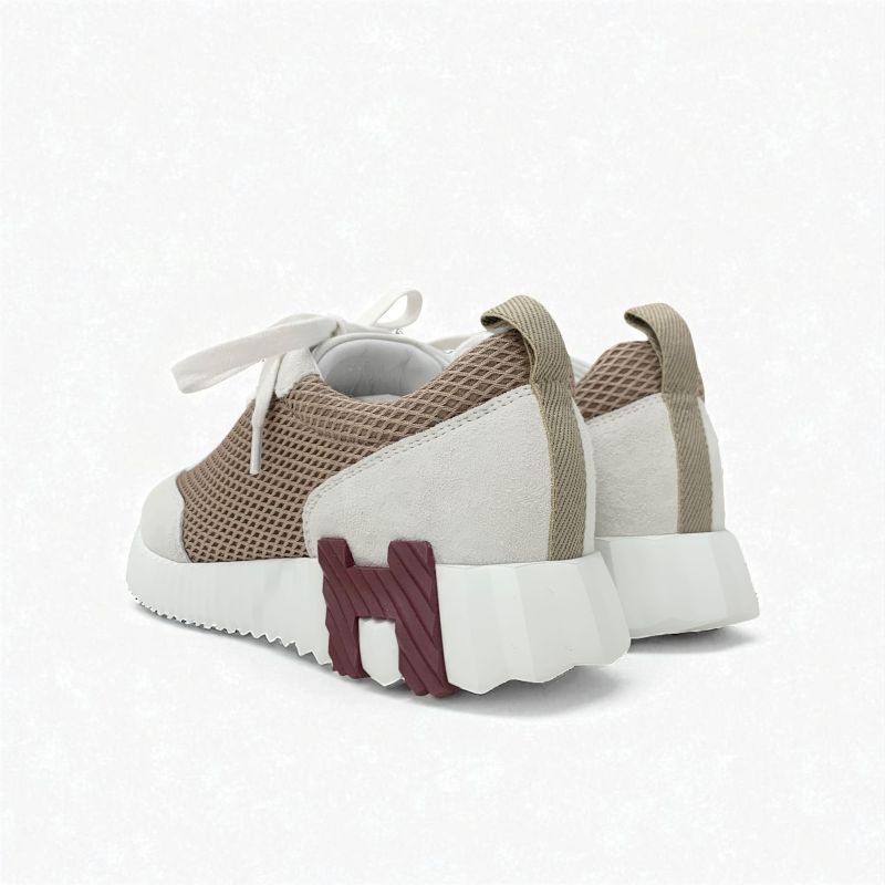 Hermes Bouncing Sneakers Shoes Suede Fabric Beige Gray Unused Mesh