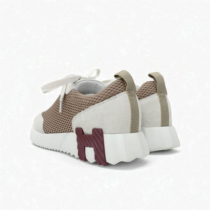 Hermes Bouncing Sneakers Shoes Suede Fabric Beige Gray Unused Mesh
