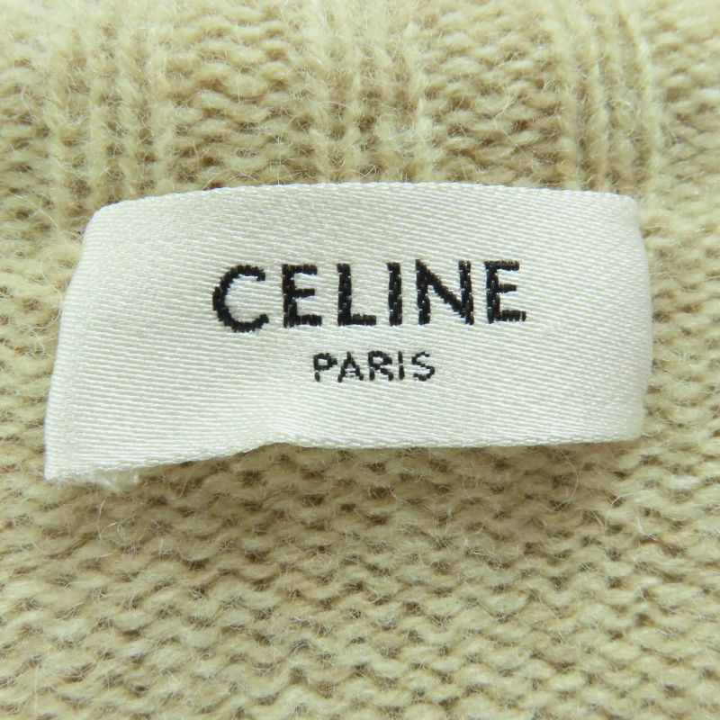Celine 2a514350d 100% Wool Turtleneck Long Sleeve Knit Top Beige M Made In