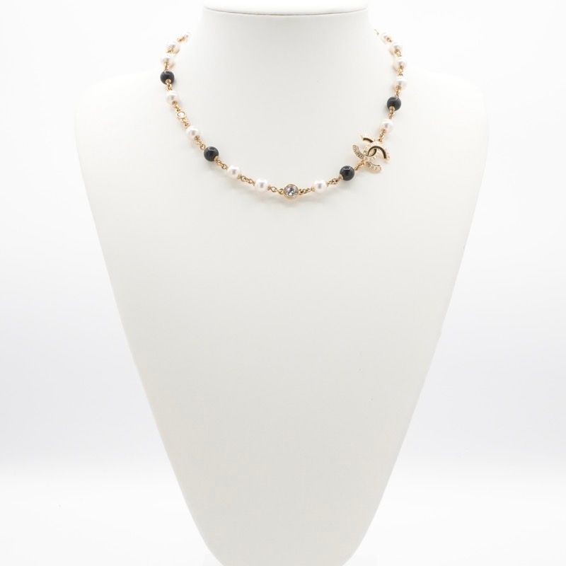 Chanel Necklace Pendant Choker Gold Black Coco Mark Rhinestone
