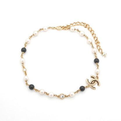 Chanel Necklace Pendant Choker Gold Black Coco Mark Rhinestone
