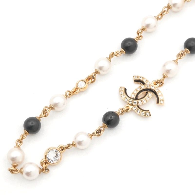 Chanel Necklace Pendant Choker Gold Black Coco Mark Rhinestone