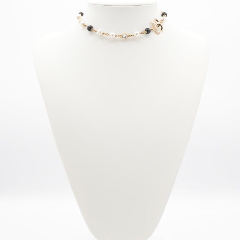 Chanel Necklace Pendant Choker Gold Black Coco Mark Rhinestone