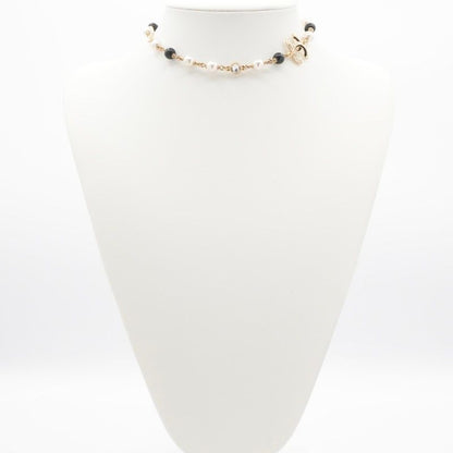 Chanel Necklace Pendant Choker Gold Black Coco Mark Rhinestone