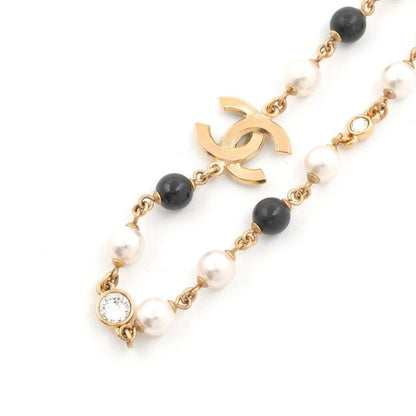 Chanel Necklace Pendant Choker Gold Black Coco Mark Rhinestone