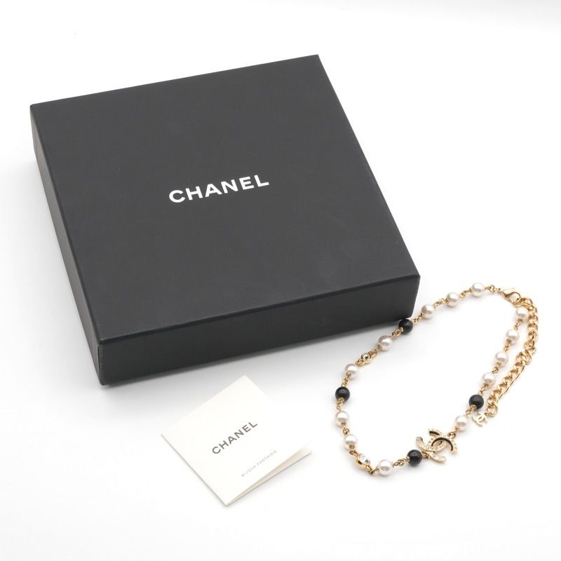 Chanel Necklace Pendant Choker Gold Black Coco Mark Rhinestone