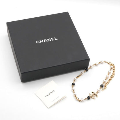 Chanel Necklace Pendant Choker Gold Black Coco Mark Rhinestone