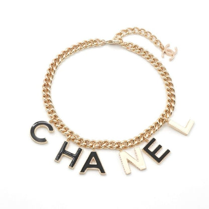 Chanel Necklace Pendant Choker Gold Black White Logo