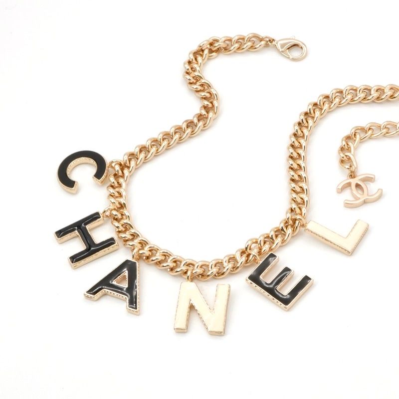 Chanel Necklace Pendant Choker Gold Black White Logo