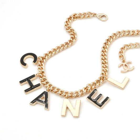 Chanel Necklace Pendant Choker Gold Black White Logo