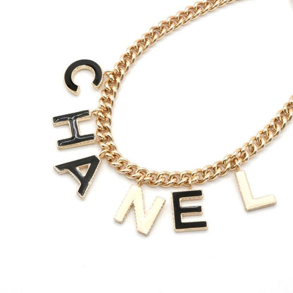 Chanel Necklace Pendant Choker Gold Black White Logo