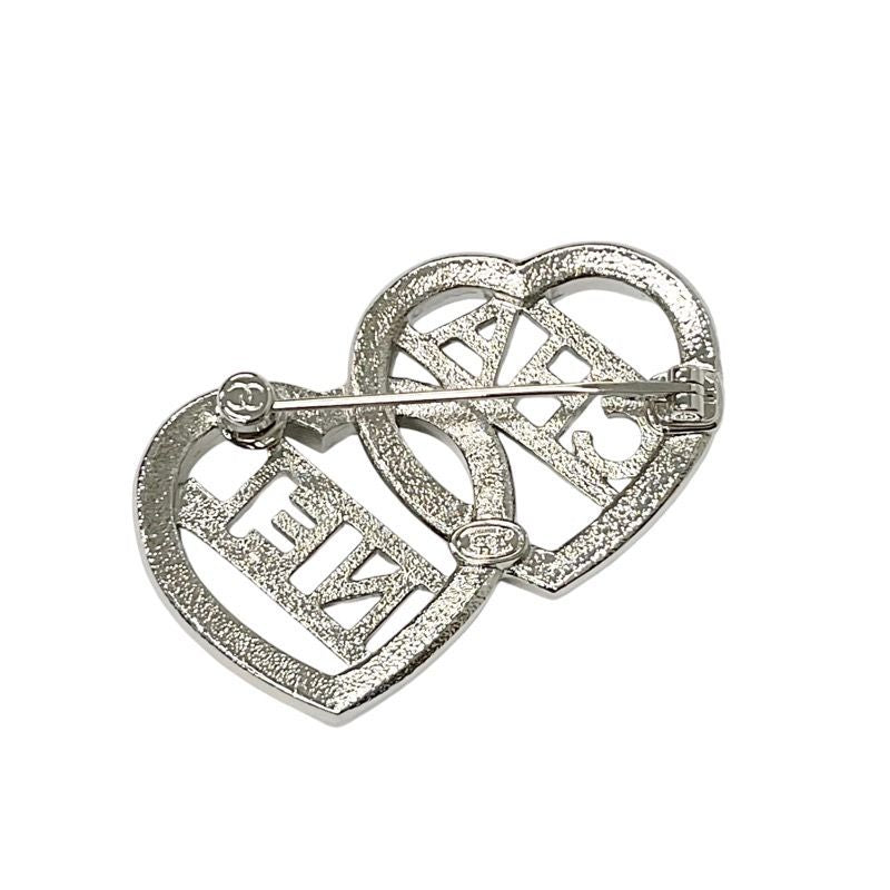Chanel Brooch Corsage Silver Logo Rhinestone Heart