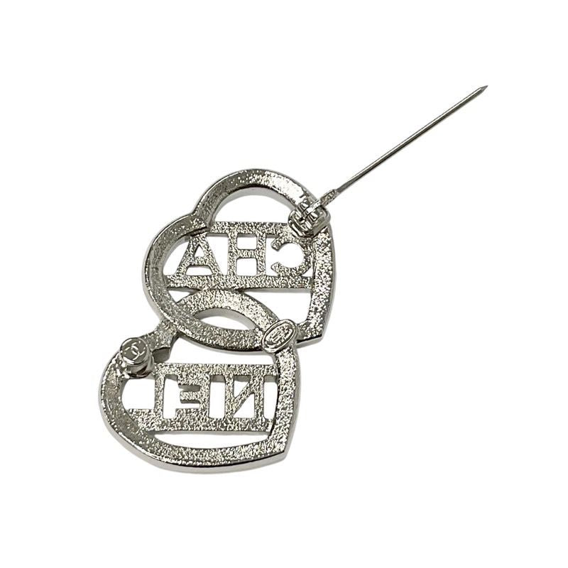 Chanel Brooch Corsage Silver Logo Rhinestone Heart
