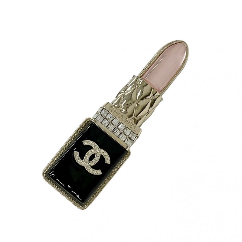 Chanel Brooch Corsage Gold Black Pink Here Mark Rhinestone Lip Motif