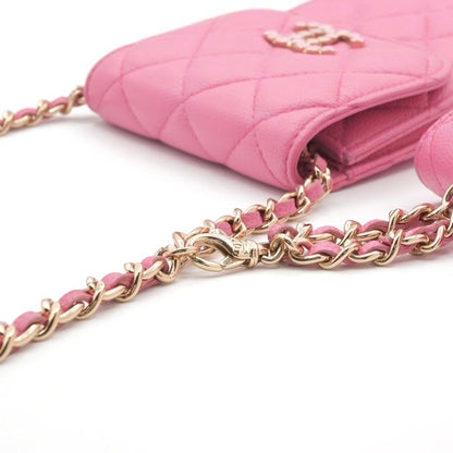 Chanel Bag Shoulder Pink Gold Quilted Phone Pouch Airpods Case