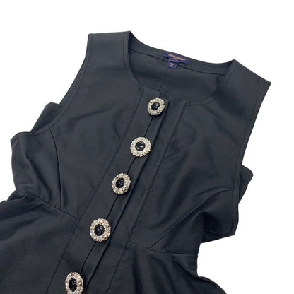 Louis Vuitton Dress Silk Black Boxy Button Front Jewel Sleeveless