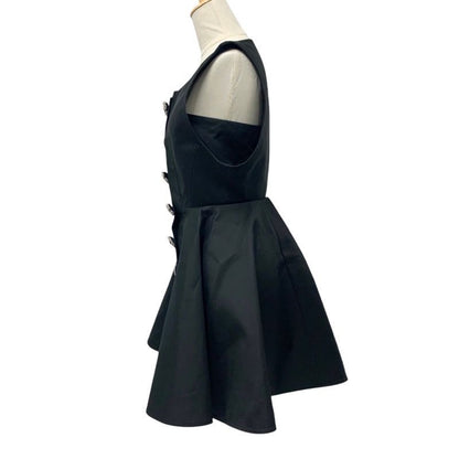 Louis Vuitton Dress Silk Black Boxy Button Front Jewel Sleeveless