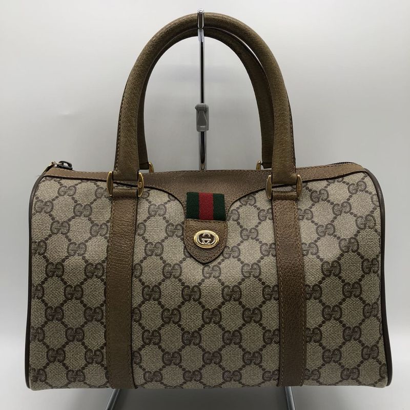 Gucci 116 02 Boston Bag Handbag GG Supreme Sherry PVC Brown Old Gucci Vintage