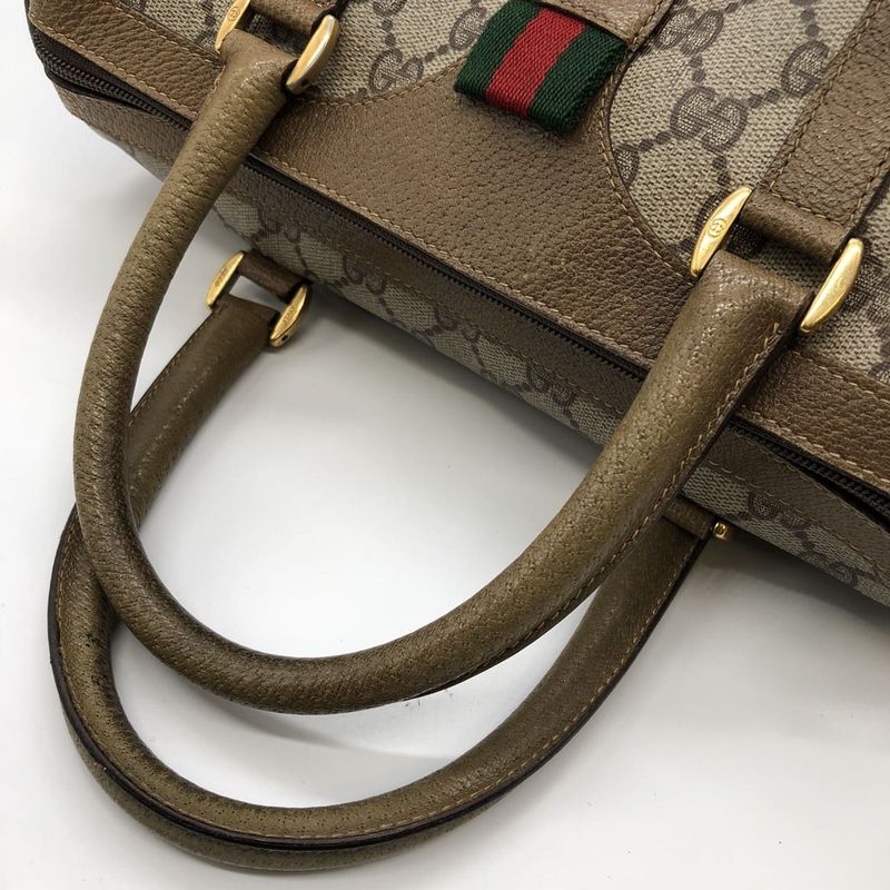 Gucci 116 02 Boston Bag Handbag GG Supreme Sherry PVC Brown Old Gucci Vintage