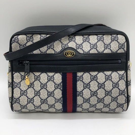 Gucci 010 378 Shoulder Bag GG Supreme Sherry Leather Navy Old Gucci Women Men