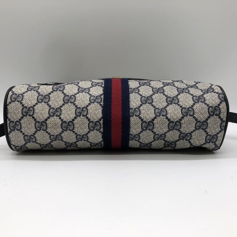 Gucci 010 378 Shoulder Bag GG Supreme Sherry Leather Navy Old Gucci Women Men