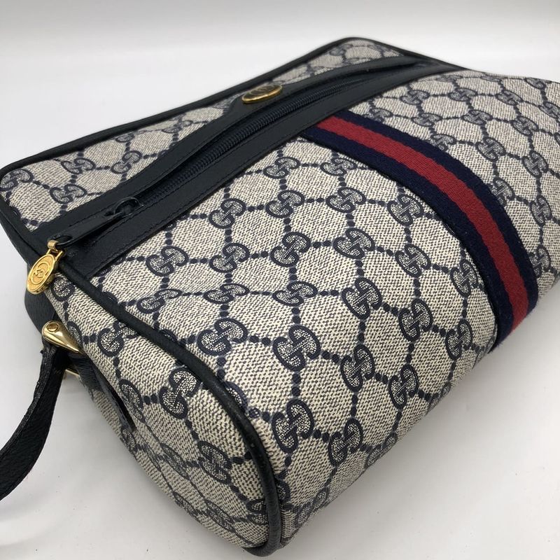 Gucci 010 378 Shoulder Bag GG Supreme Sherry Leather Navy Old Gucci Women Men