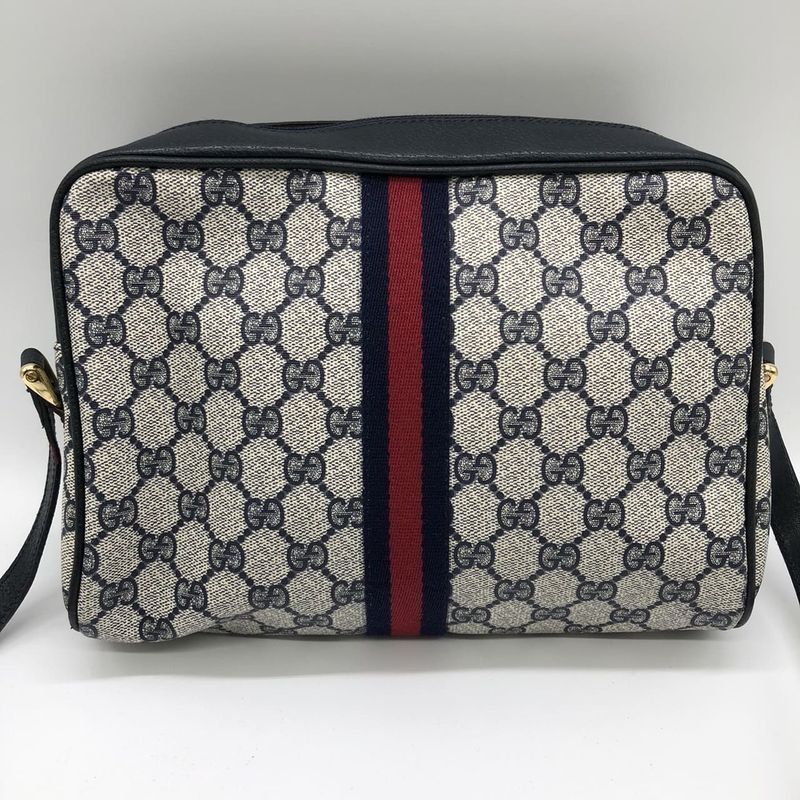 Gucci 010 378 Shoulder Bag GG Supreme Sherry Leather Navy Old Gucci Women Men