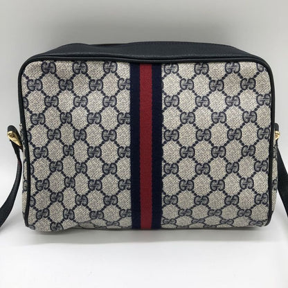 Gucci 010 378 Shoulder Bag GG Supreme Sherry Leather Navy Old Gucci Women Men