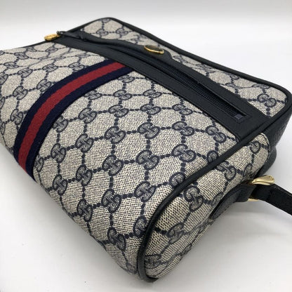 Gucci 010 378 Shoulder Bag GG Supreme Sherry Leather Navy Old Gucci Women Men